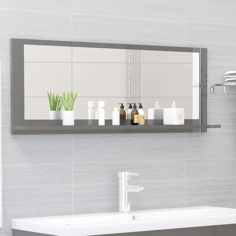 Bathroom Mirror High Gloss Grey 100x10.5x37 cm Engineered Wood Payday Deals