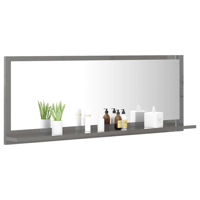 Bathroom Mirror High Gloss Grey 100x10.5x37 cm Engineered Wood Payday Deals