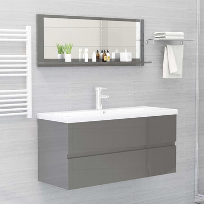 Bathroom Mirror High Gloss Grey 100x10.5x37 cm Engineered Wood Payday Deals