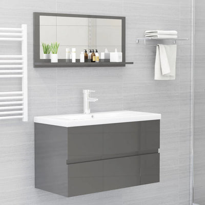 Bathroom Mirror High Gloss Grey 80x10.5x37 cm Engineered Wood Payday Deals