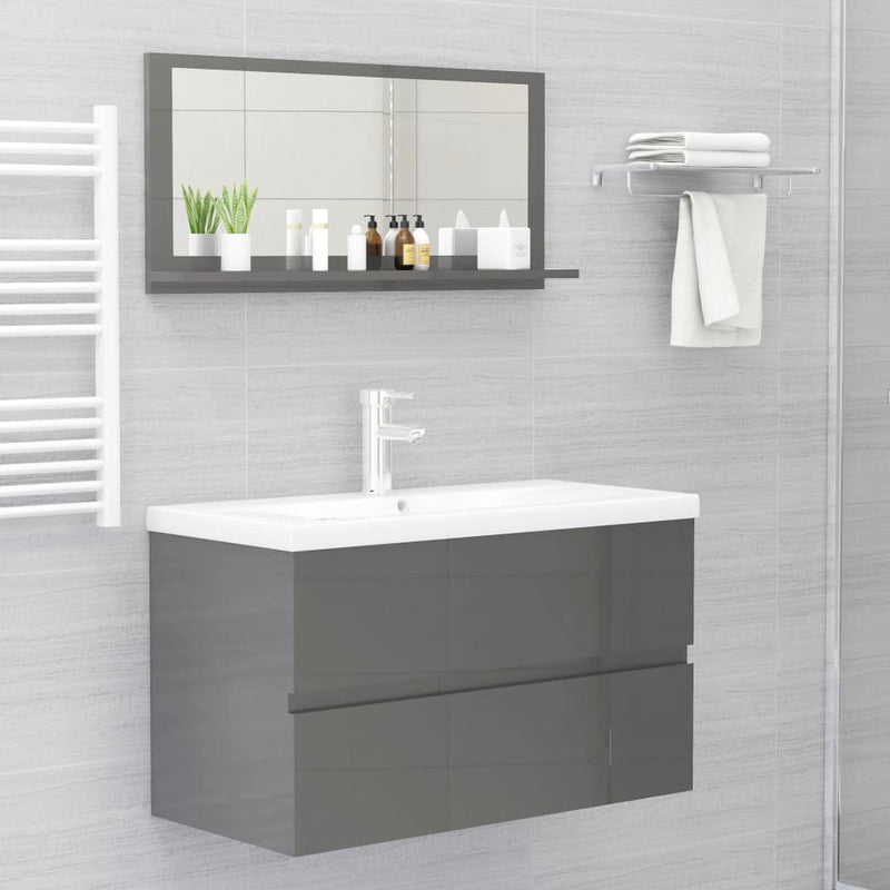 Bathroom Mirror High Gloss Grey 80x10.5x37 cm Engineered Wood Payday Deals