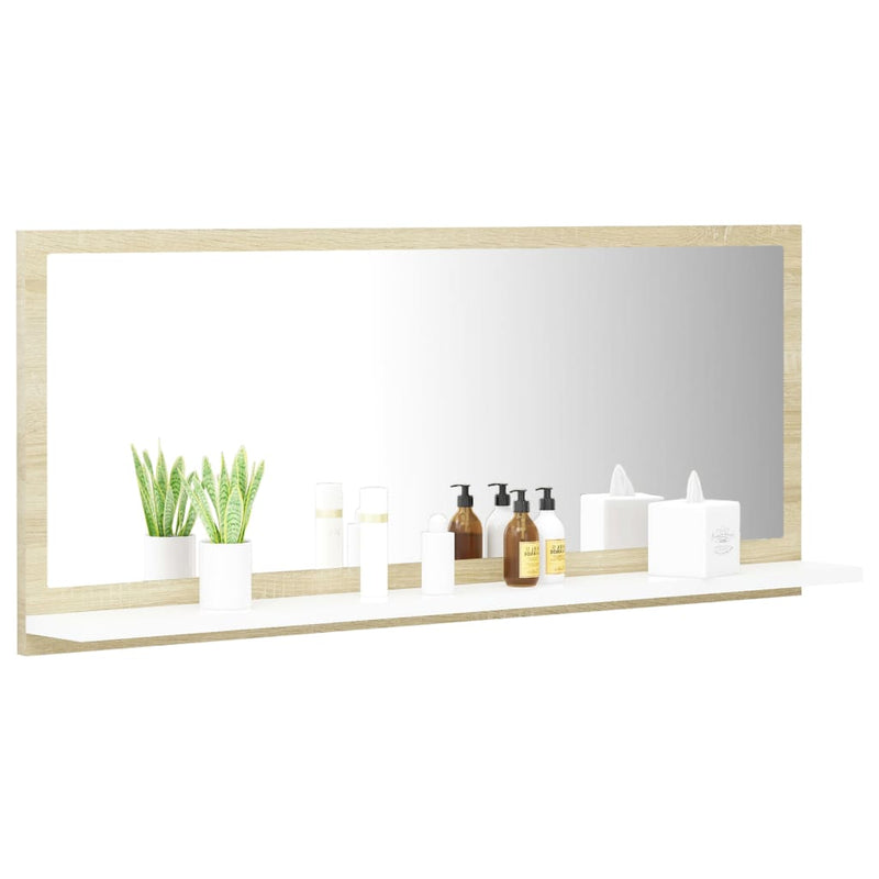 Bathroom Mirror White and Sonoma Oak 90x10.5x37 cm Engineered Wood Payday Deals
