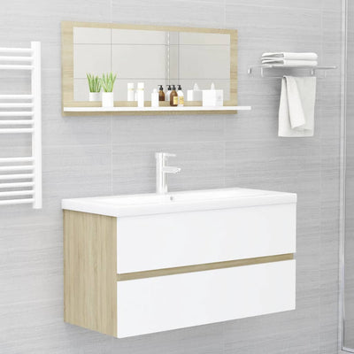 Bathroom Mirror White and Sonoma Oak 90x10.5x37 cm Engineered Wood Payday Deals