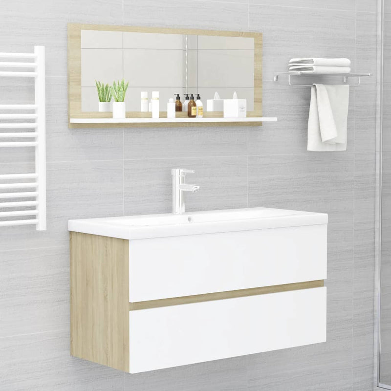 Bathroom Mirror White and Sonoma Oak 90x10.5x37 cm Engineered Wood Payday Deals