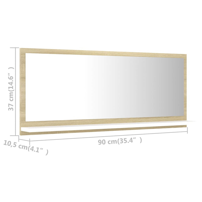 Bathroom Mirror White and Sonoma Oak 90x10.5x37 cm Engineered Wood Payday Deals