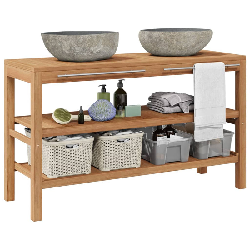 Bathroom Vanity Cabinet Solid Teak with Riverstone Sinks Payday Deals