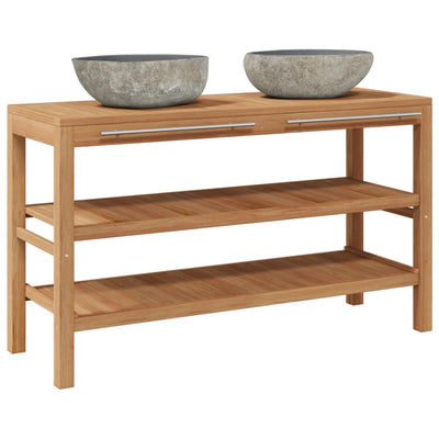 Bathroom Vanity Cabinet Solid Teak with Riverstone Sinks Payday Deals