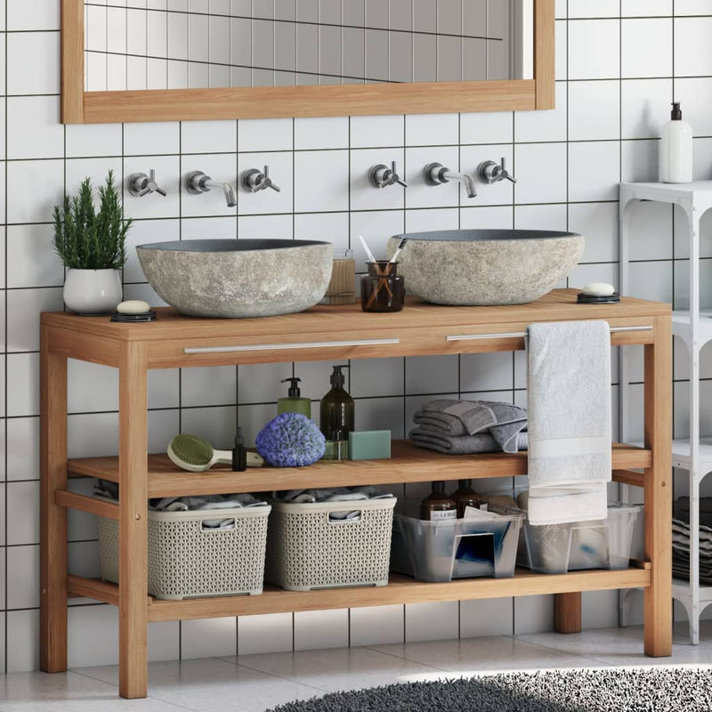 Bathroom Vanity Cabinet Solid Teak with Riverstone Sinks Payday Deals