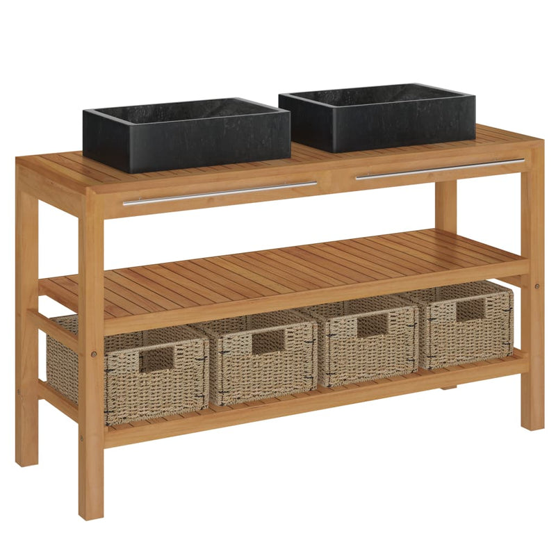Bathroom Vanity Cabinet Solid Wood Teak with Sinks Marble Black Payday Deals