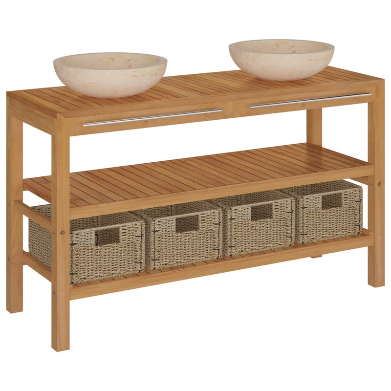 Bathroom Vanity Cabinet Solid Wood Teak with Sinks Marble Cream Payday Deals