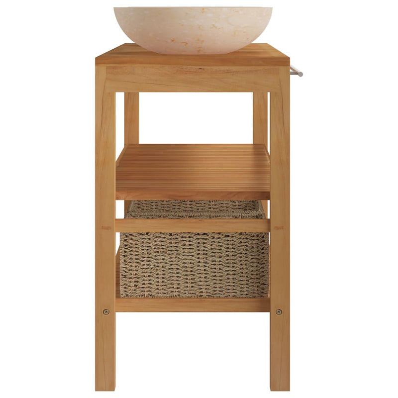 Bathroom Vanity Cabinet Solid Wood Teak with Sinks Marble Cream Payday Deals
