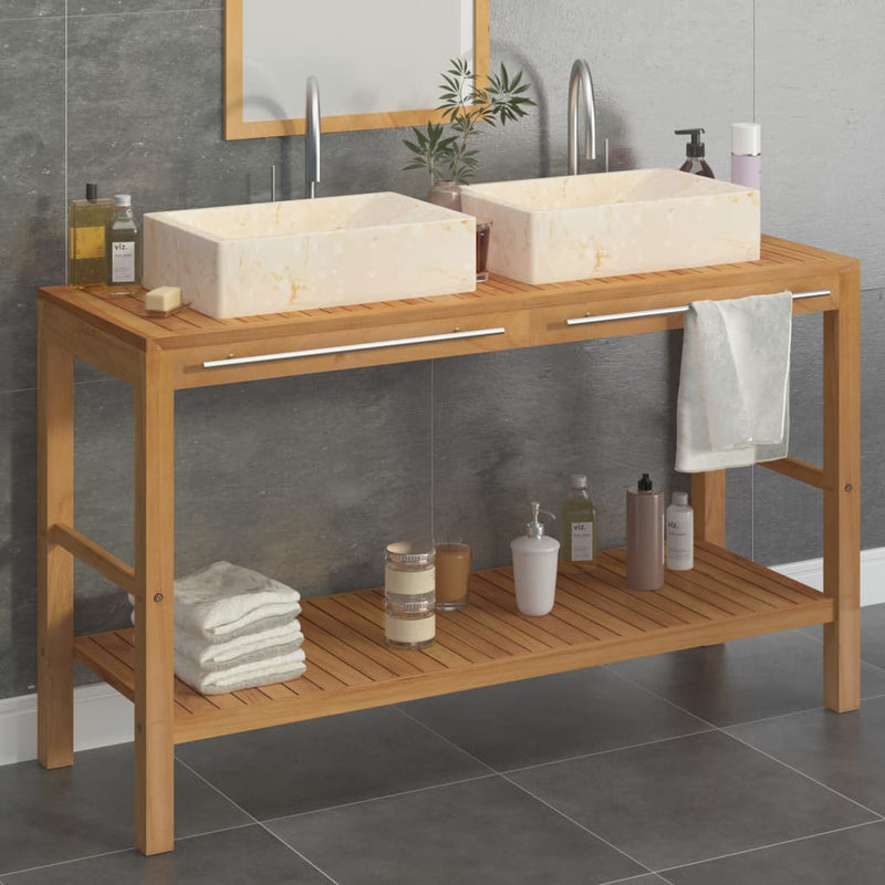 Bathroom Vanity Cabinet Solid Wood Teak with Sinks Marble Cream Payday Deals