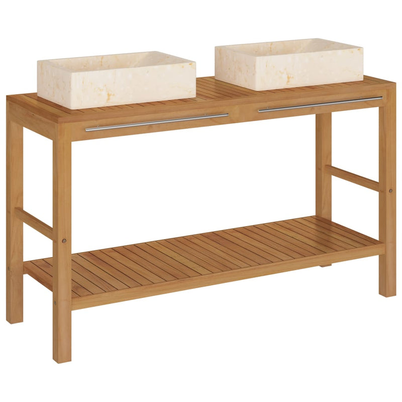 Bathroom Vanity Cabinet Solid Wood Teak with Sinks Marble Cream Payday Deals