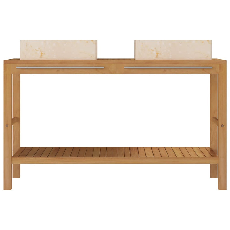 Bathroom Vanity Cabinet Solid Wood Teak with Sinks Marble Cream Payday Deals