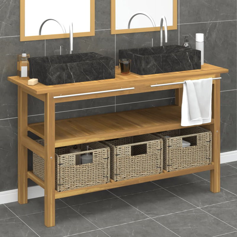 Bathroom Vanity Cabinet with Black Marble Sinks Solid Wood Teak Payday Deals