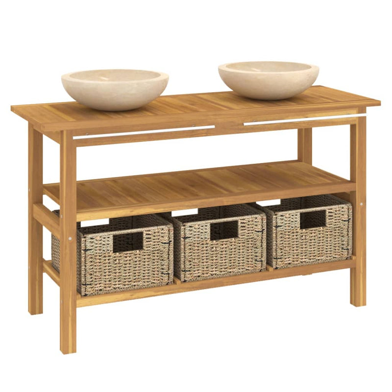 Bathroom Vanity Cabinet with Cream Marble Sinks Solid Wood Teak Payday Deals