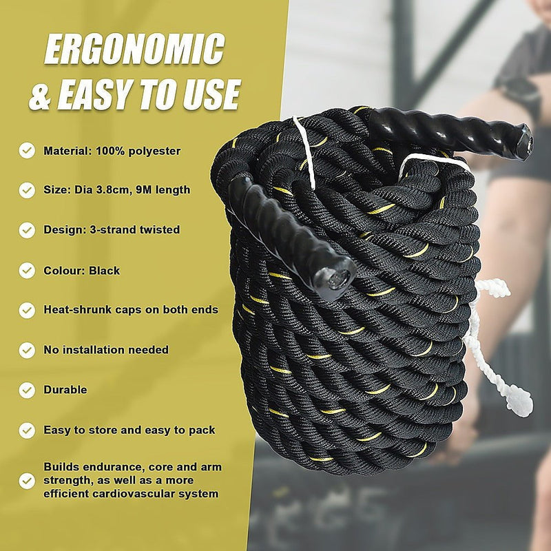 Battle Rope Dia 3.8cm x 9M length Poly Exercise Workout Strength Training Payday Deals