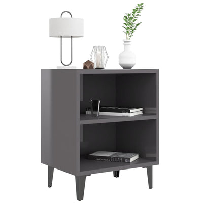 Bed Cabinet with Metal Legs High Gloss Grey 40x30x50 cm Payday Deals