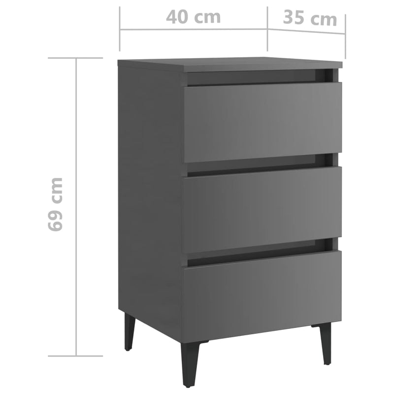 Bed Cabinet with Metal Legs High Gloss Grey 40x35x69 cm Payday Deals