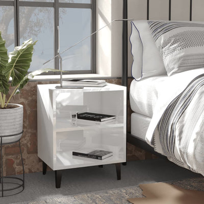 Bed Cabinet with Metal Legs High Gloss White 40x30x50 cm Payday Deals