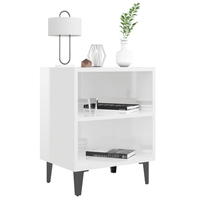 Bed Cabinet with Metal Legs High Gloss White 40x30x50 cm Payday Deals