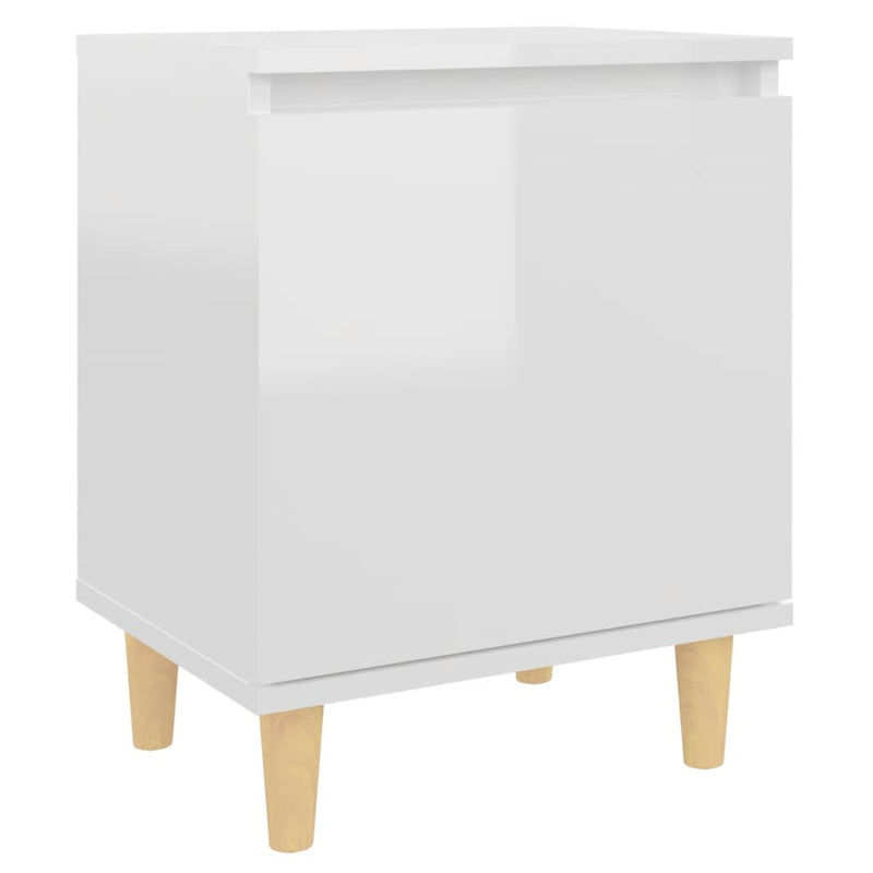 Bed Cabinet  with Solid Wood Legs High Gloss White 40x30x50cm Payday Deals