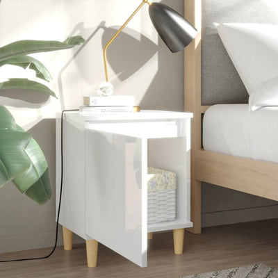 Bed Cabinet  with Solid Wood Legs High Gloss White 40x30x50cm Payday Deals