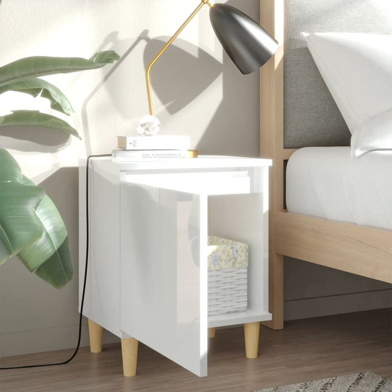 Bed Cabinet  with Solid Wood Legs High Gloss White 40x30x50cm Payday Deals
