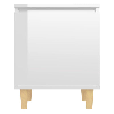 Bed Cabinet  with Solid Wood Legs High Gloss White 40x30x50cm Payday Deals