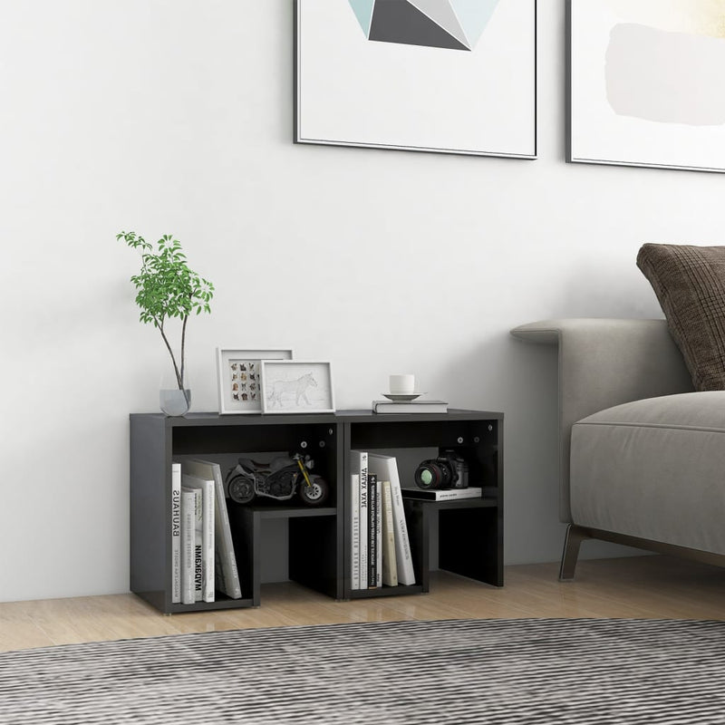 Bed Cabinets 2 pcs High Gloss Grey 40x30x40 cm Engineered Wood Payday Deals