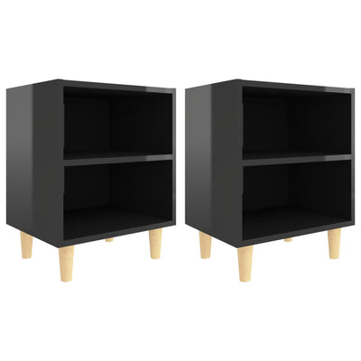 Bed Cabinets Solid Wood Legs 2 pcs High Gloss Black 40x30x50 cm Payday Deals