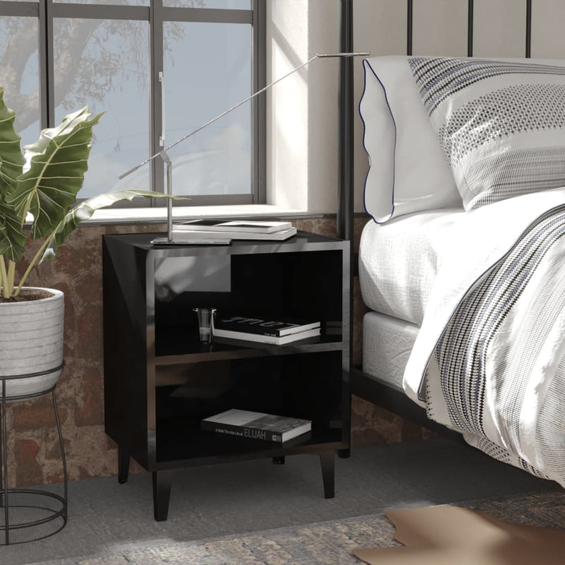 Bed Cabinets with Metal Legs 2 pcs High Gloss Black 40x30x50 cm Payday Deals