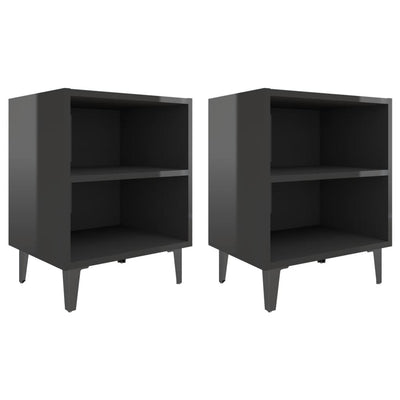 Bed Cabinets with Metal Legs 2 pcs High Gloss Black 40x30x50 cm Payday Deals