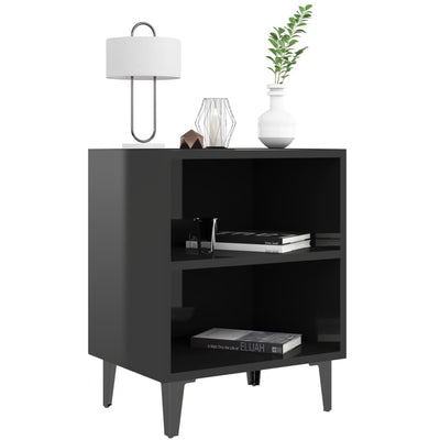 Bed Cabinets with Metal Legs 2 pcs High Gloss Black 40x30x50 cm Payday Deals