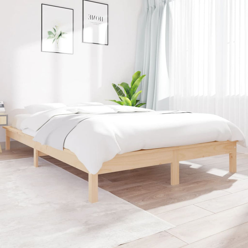 Bed Frame 153x203 cm Solid Wood Pine Queen Size Payday Deals