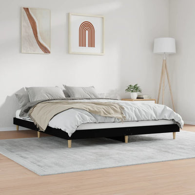 Bed Frame Black 153x203 cm Queen Size Engineered Wood Payday Deals