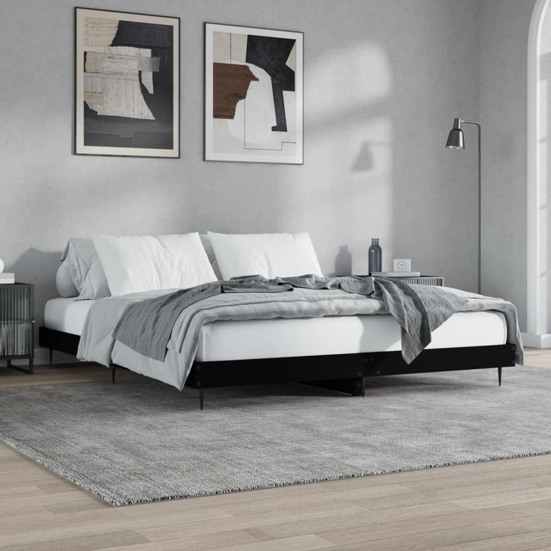 Bed Frame Black 153x203 cm Queen Size Engineered Wood Payday Deals