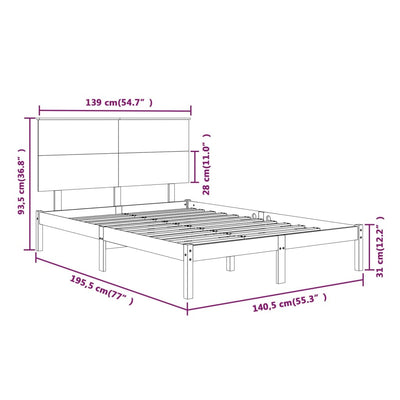 Bed Frame Black Solid Wood 137x187 cm Double Size Payday Deals