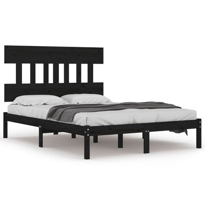 Bed Frame Black Solid Wood 137x187 cm Double Size Payday Deals