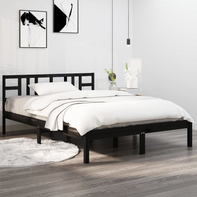 Bed Frame Black Solid Wood 137x187 Double Size Payday Deals