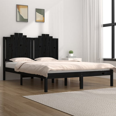 Bed Frame Black Solid Wood Pine 137x187 Double Size