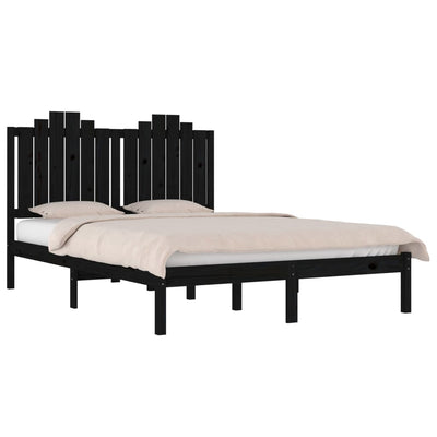 Bed Frame Black Solid Wood Pine 137x187 Double Size Payday Deals