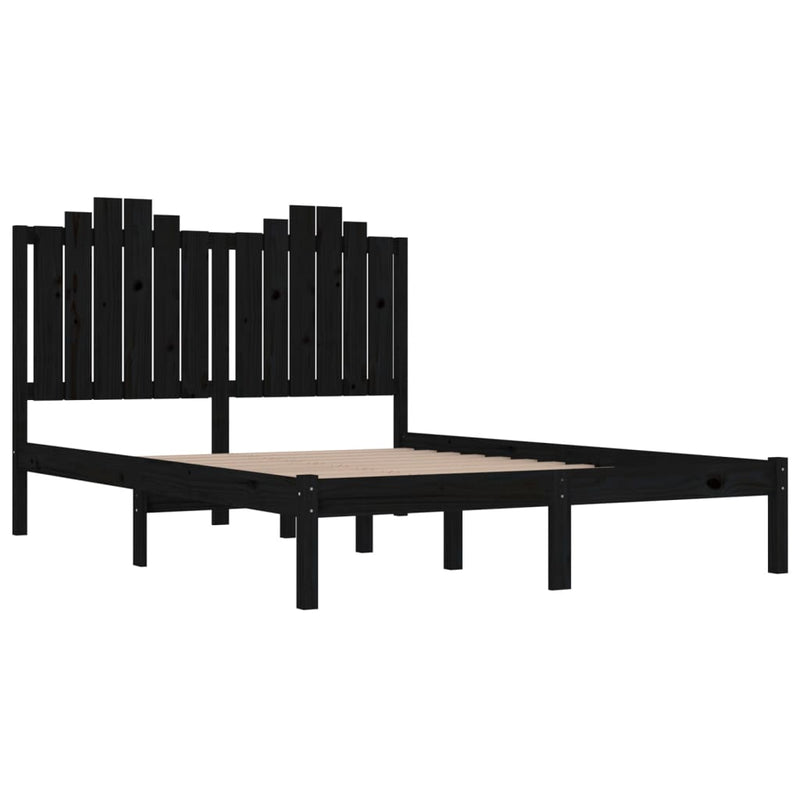 Bed Frame Black Solid Wood Pine 137x187 Double Size Payday Deals