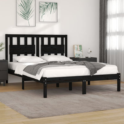 Bed Frame Black Solid Wood Pine 153x203 cm Queen Size Payday Deals