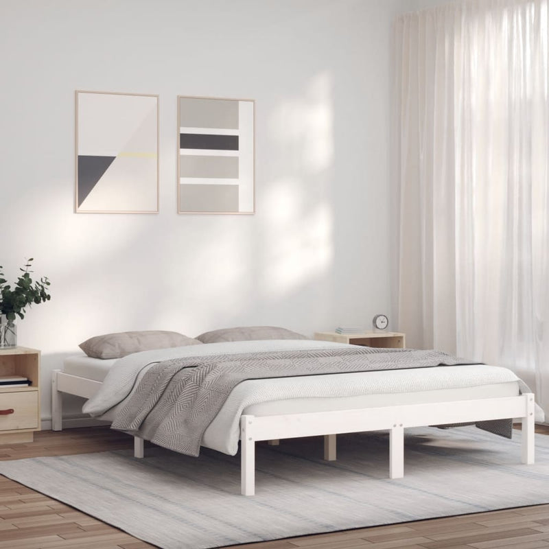 Bed Frame White 135x190 cm Solid Wood Pine Payday Deals