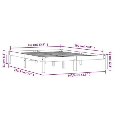 Bed Frame White 135x190 cm Solid Wood Pine Payday Deals