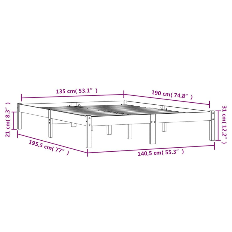 Bed Frame White 135x190 cm Solid Wood Pine Payday Deals