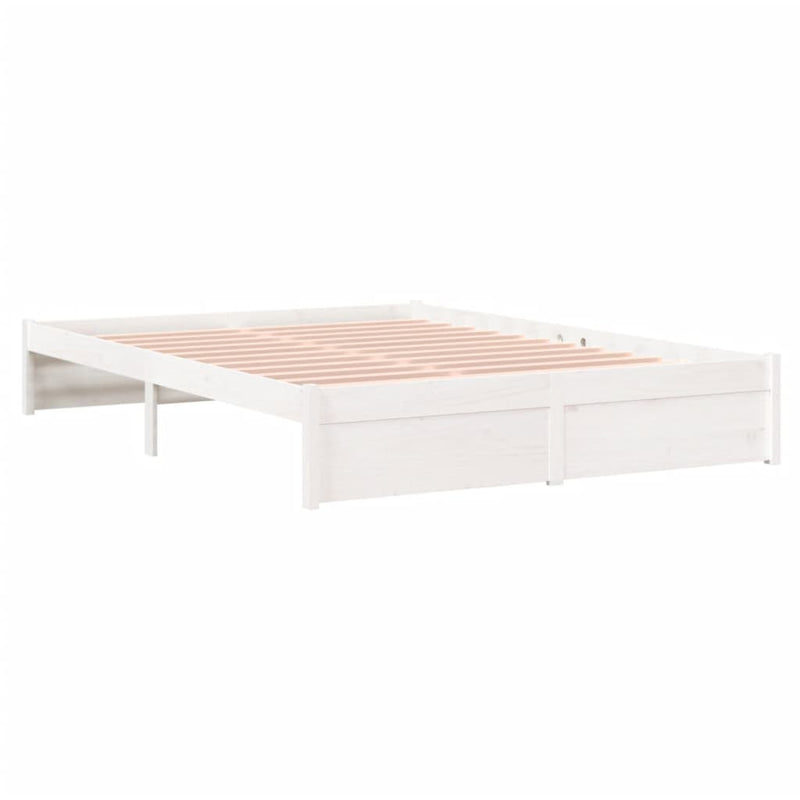 Bed Frame White 137x187 cm Double Solid Wood Pine Payday Deals
