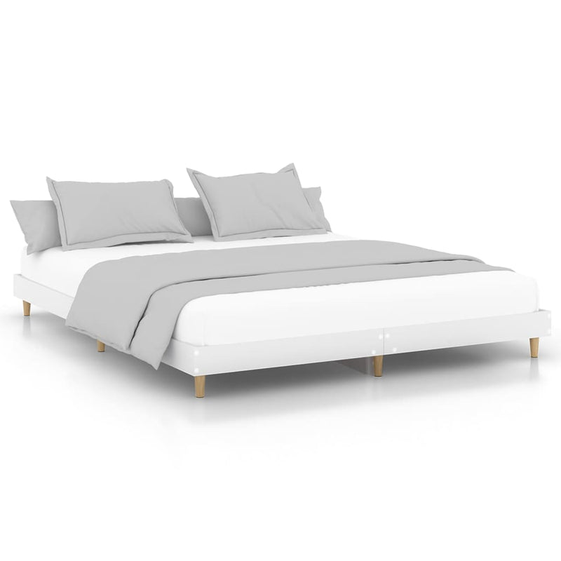 Bed Frame White 153x203 cm Queen Size Engineered Wood Payday Deals