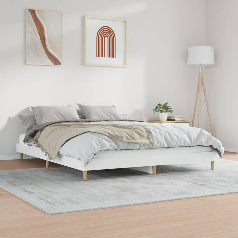 Bed Frame White 153x203 cm Queen Size Engineered Wood Payday Deals